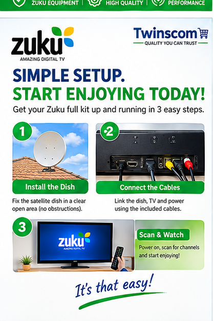 Zuku Digital Satellite Decoder Full Kit – Complete TV Receiver Package with Dish, LNB & Accessories