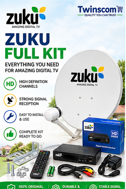 Zuku Digital Satellite Decoder Full Kit – Complete TV Receiver Package with Dish, LNB & Accessories