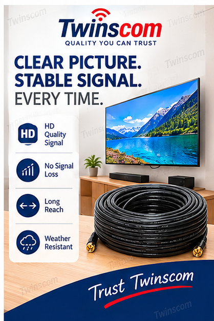 25M Coaxial Cable for DStv, StarTimes & Zuku Satellite TV Antennas – High-Quality Signal Cable