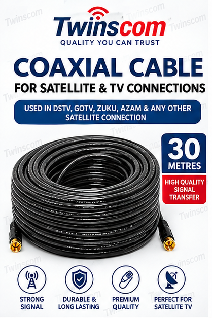 25M Coaxial Cable for DStv, StarTimes & Zuku Satellite TV Antennas – High-Quality Signal Cable