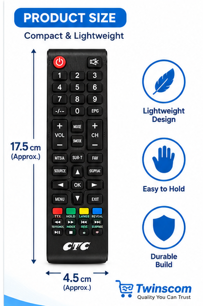 Universal Replacement CTC TV Remote Control – Compatible Smart TV Remote, Easy-to-Use Controller for CTC Televisions, Reliable Buttons & Long-Range Operation