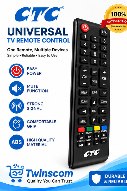Universal Replacement CTC TV Remote Control – Compatible Smart TV Remote, Easy-to-Use Controller for CTC Televisions, Reliable Buttons & Long-Range Operation