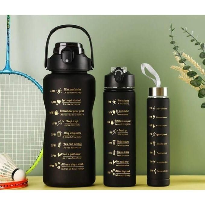 3 In 1 Water Bottle Pack of 3 Water Bottles, 2Litres/750Ml/300Ml Sports Water Bottles, Leakproof & BPA Free, Motivational Water Bottles with Time Marker for Outdoor Sports, Fitness, Office