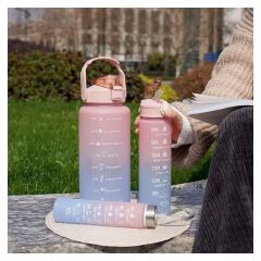 3 In 1 Water Bottle Pack of 3 Water Bottles, 2Litres/750Ml/300Ml Sports Water Bottles, Leakproof & BPA Free, Motivational Water Bottles with Time Marker for Outdoor Sports, Fitness, Office