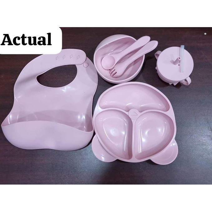 6PCS Silicone Baby Feeding Set Baby Led Weaning Supplies Includes Suction Bowls and Divided Plates Adjustable Bib Baby Utensils Spoons and Forks Cup Baby Feeding Essentials