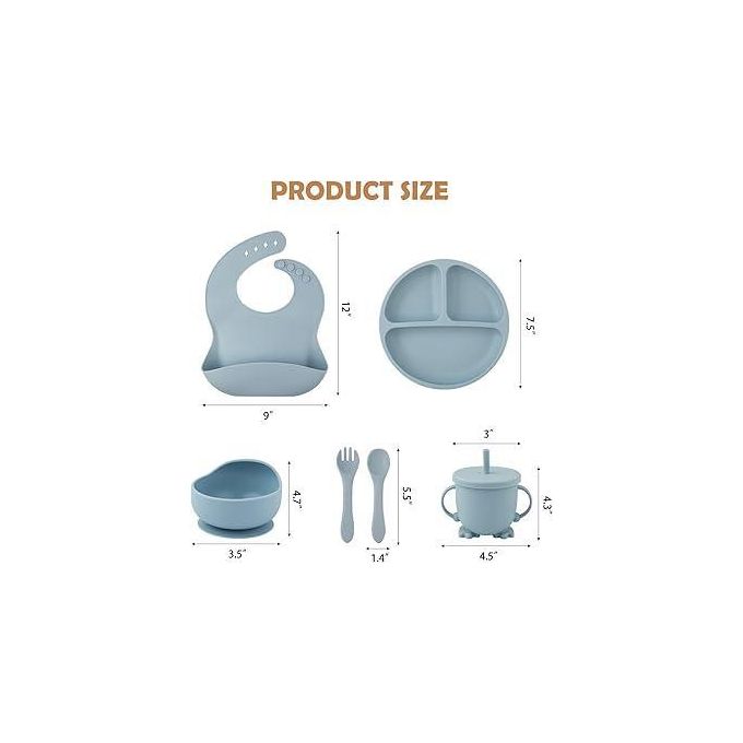 6PCS Silicone Baby Feeding Set Baby Led Weaning Supplies Includes Suction Bowls and Divided Plates Adjustable Bib Baby Utensils Spoons and Forks Cup Baby Feeding Essentials