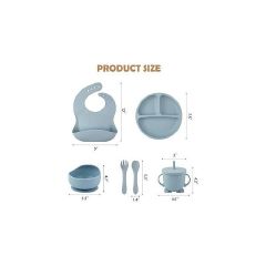 6PCS Silicone Baby Feeding Set Baby Led Weaning Supplies Includes Suction Bowls and Divided Plates Adjustable Bib Baby Utensils Spoons and Forks Cup Baby Feeding Essentials