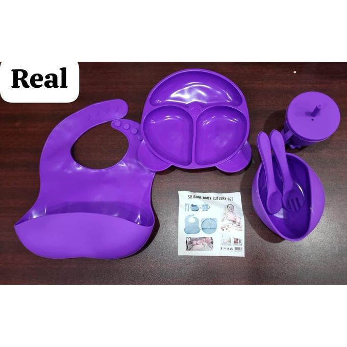 6PCS Silicone Baby Feeding Set Baby Led Weaning Supplies Includes Suction Bowls and Divided Plates Adjustable Bib Baby Utensils Spoons and Forks Cup Baby Feeding Essentials