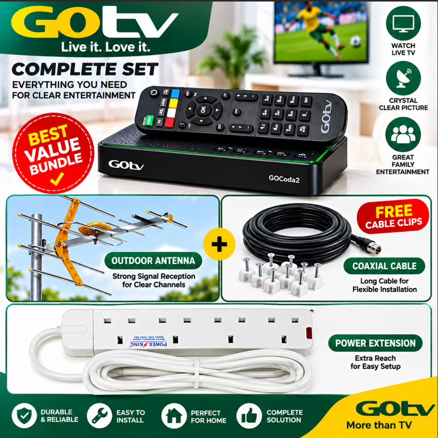 Gotv Decoder + FREE Aerial+FREE AERIAL+CABLE CLIPS+4WAY EXTENSION