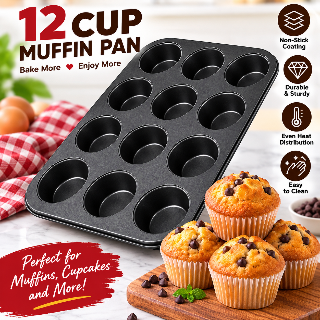 Non-stick 12 holes Muffin Pan Tin Cupcake Baking Tray Dish Bakeware.