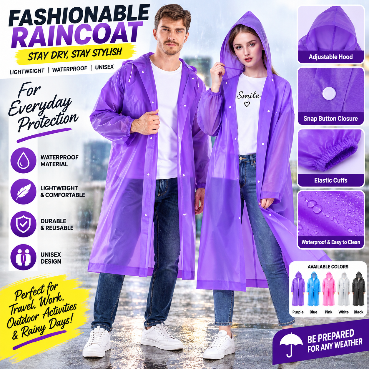 Plastic Waterproof Rain Poncho Sports Raincoats EVA Reusable Unisex Rain Coat Jacket with Hood Rain Cover for Men and Women