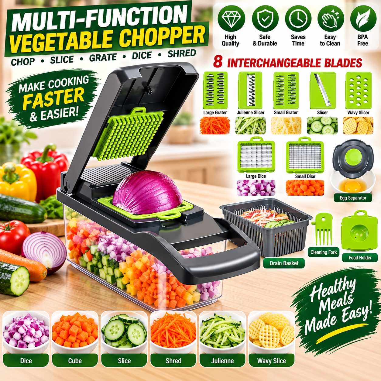 16-in-1 Vegetable Cutter, Slicer, Dicer & Chopper Set – Multifunction Kitchen Tool With Storage Container