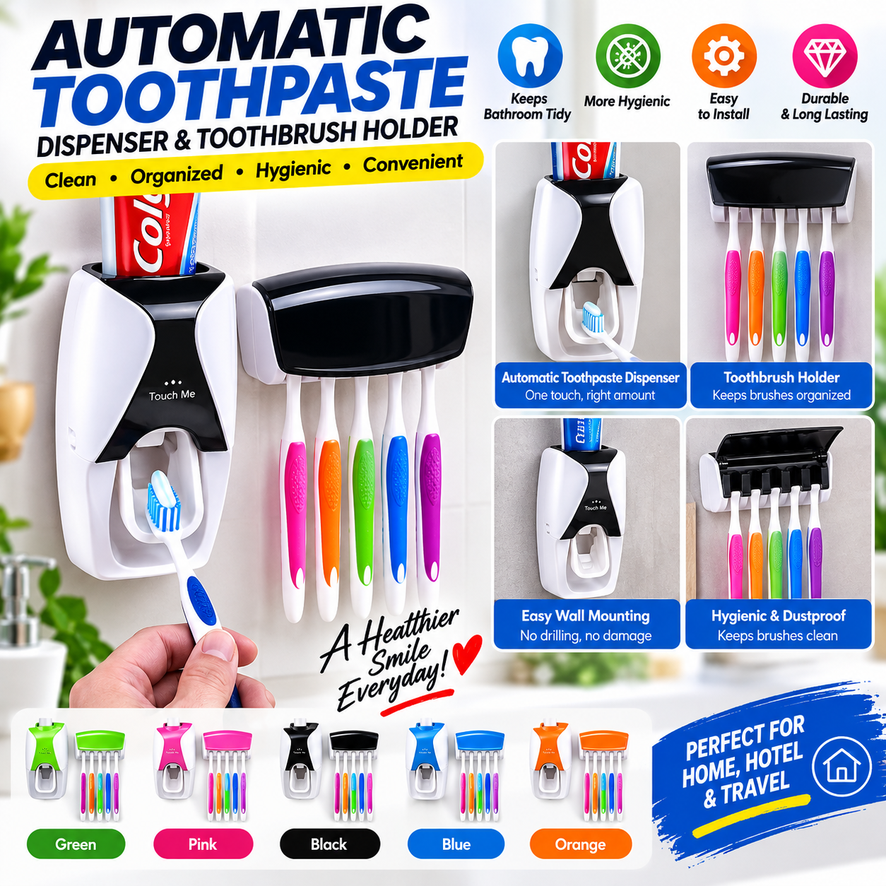 Toothpaste Dispenser+5pcs Toothbrush Holder