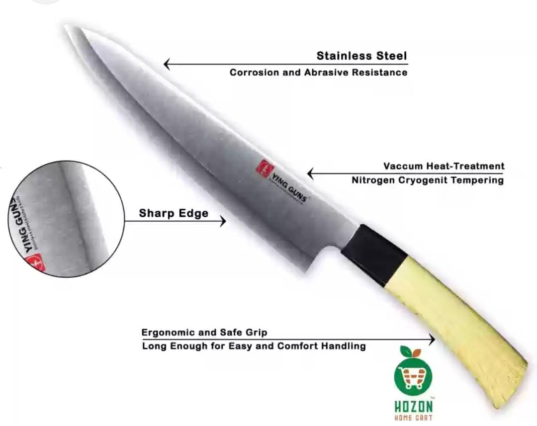 Jinjunli Chef knife with stainless steel blade and wood handle for cutting vegetables, meat and fruits