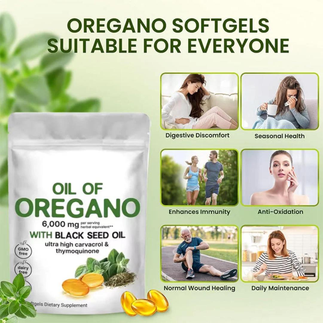 OIL OF OREGANO + BLACK SEED OIL CAPSULES - HIGH POTENCY CARVACROL 80%+ NATURAL EXTRACT IMMUNE SUPPORT. COLD & FLU RELIEF I NATURAL ANTIBACTERIAL & ANTIFUNGAL DIGESTIVE HEALTH & SINUS SUPPORT (180caps)