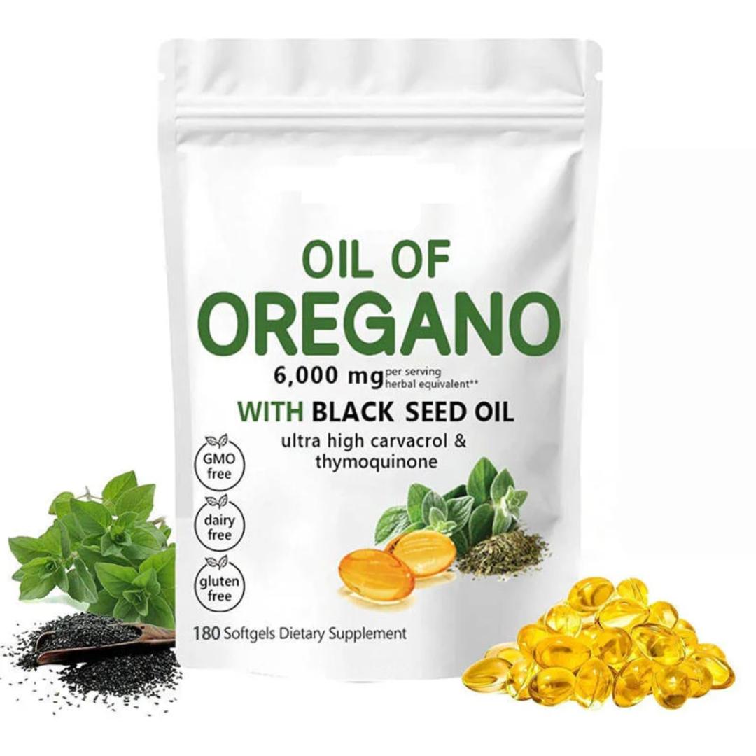 OIL OF OREGANO + BLACK SEED OIL CAPSULES - HIGH POTENCY CARVACROL 80%+ NATURAL EXTRACT IMMUNE SUPPORT. COLD & FLU RELIEF I NATURAL ANTIBACTERIAL & ANTIFUNGAL DIGESTIVE HEALTH & SINUS SUPPORT (180caps)