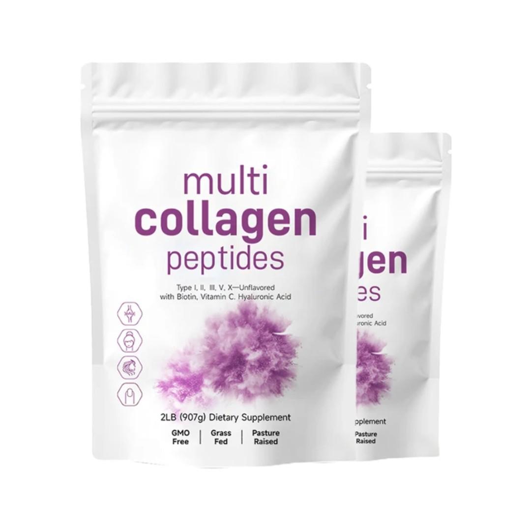 HYDROLYZED MULTI COLLAGEN PEPTIDES POWDER TYPES I, II, III, V, X – SKIN, HAIR & NAILS SUPPORT WITH BIOTIN, VITAMIN C & HYALURONIC ACID (907G) UNFLAVORED