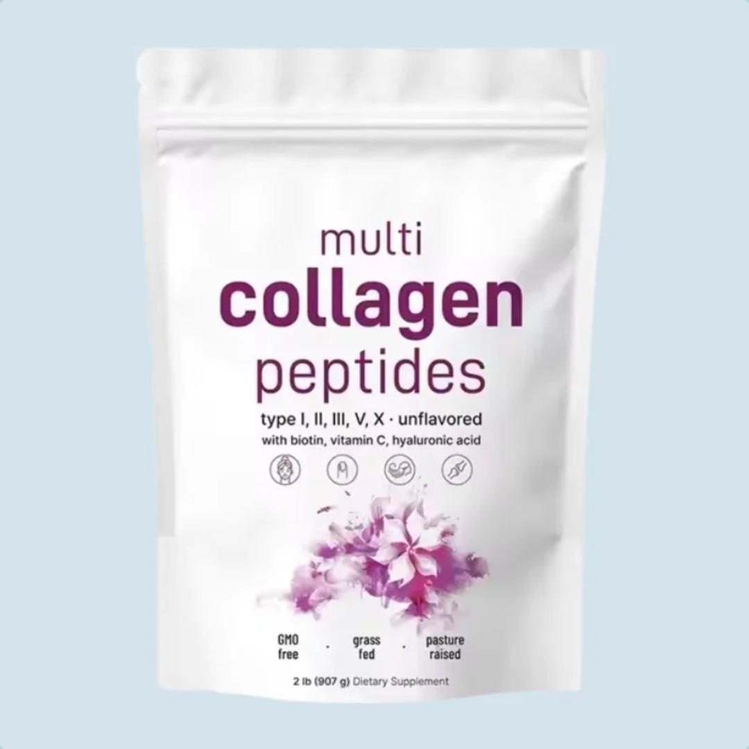 HYDROLYZED MULTI COLLAGEN PEPTIDES POWDER TYPES I, II, III, V, X – SKIN, HAIR & NAILS SUPPORT WITH BIOTIN, VITAMIN C & HYALURONIC ACID (907G) UNFLAVORED