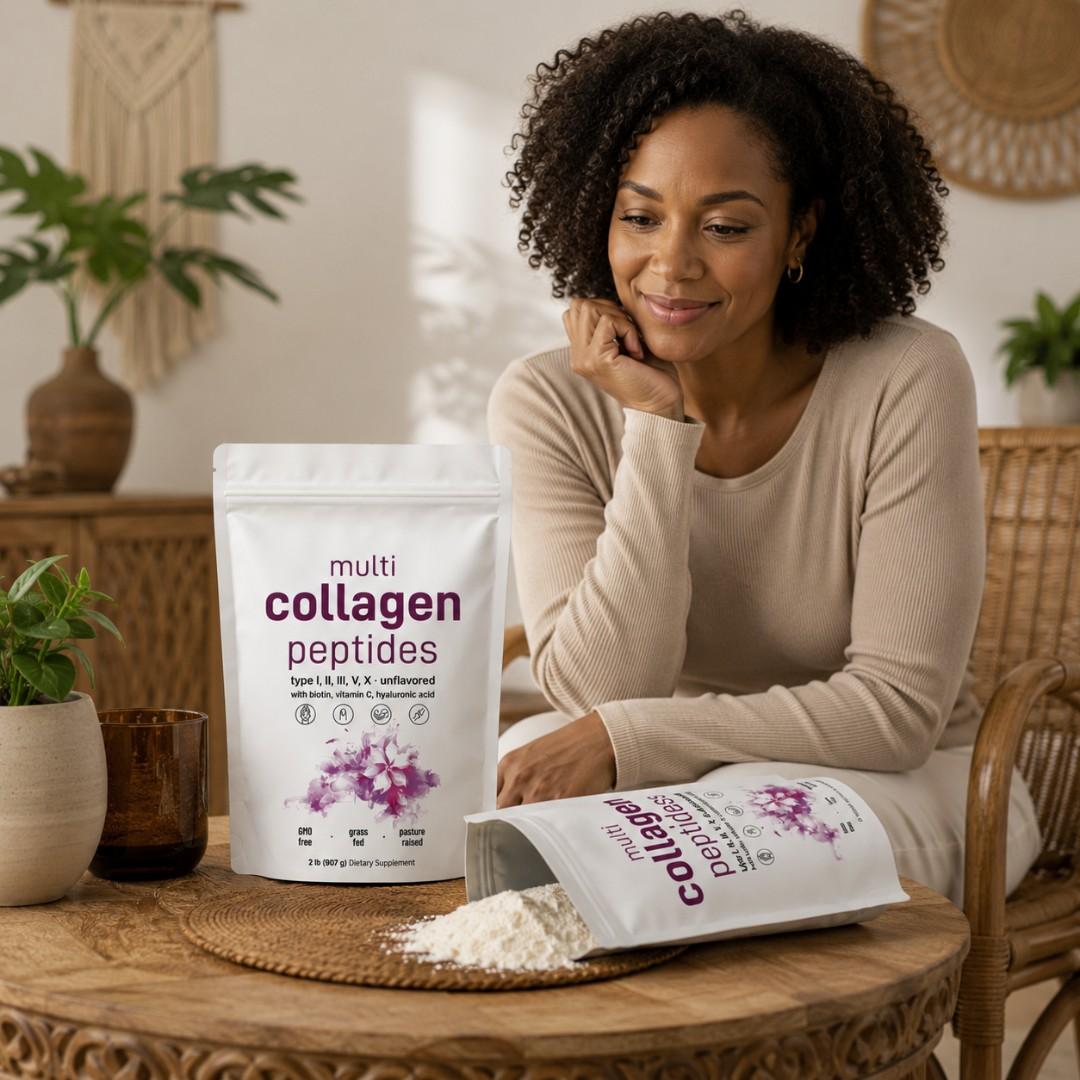 HYDROLYZED MULTI COLLAGEN PEPTIDES POWDER TYPES I, II, III, V, X – SKIN, HAIR & NAILS SUPPORT WITH BIOTIN, VITAMIN C & HYALURONIC ACID (907G) UNFLAVORED