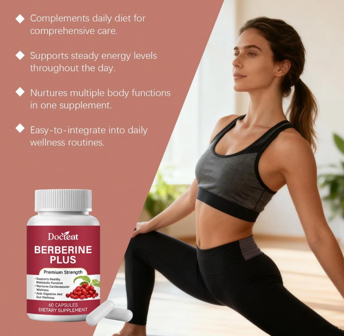 BERBERINE CAPSULES BALANCE BLOOD SUGAR, SUPPORTS WEIGHT LOSS, BOOSTS GUT HEALTH, IMPROVES CHOLESTEROL & HEART HEALTH, REGULATES HORMONES IN PCOS, ENHANCES SKIN CLARITY, YOUR BODY’S NATURAL RESET