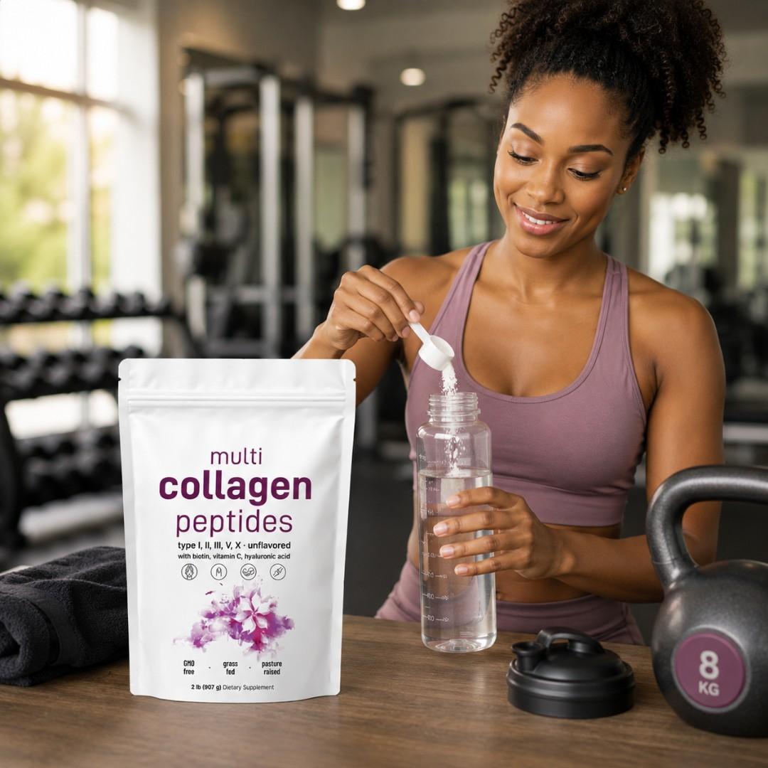 HYDROLYZED MULTI COLLAGEN PEPTIDES POWDER TYPES I, II, III, V, X – SKIN, HAIR & NAILS SUPPORT WITH BIOTIN, VITAMIN C & HYALURONIC ACID (907G) UNFLAVORED