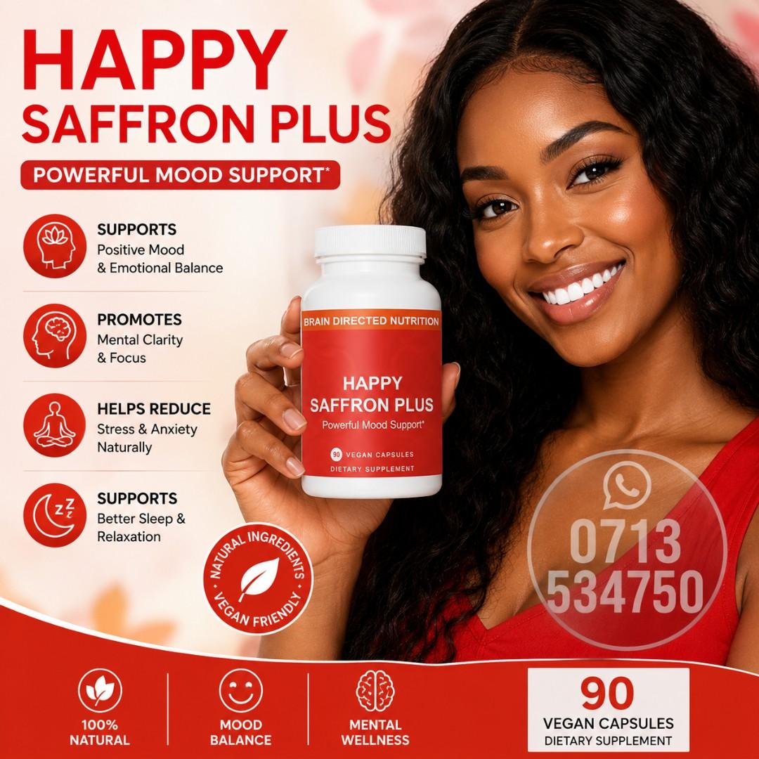 HAPPY SAFFRON MOOD BALANCE SUPPLEMENT 5-HTP PLUS GABA CALM STRESS RELIEF ANTI-ANXIETY EMOTIONAL SUPPORT RELAX SLEEP WELL CAPSULES (90 CAPSULES)