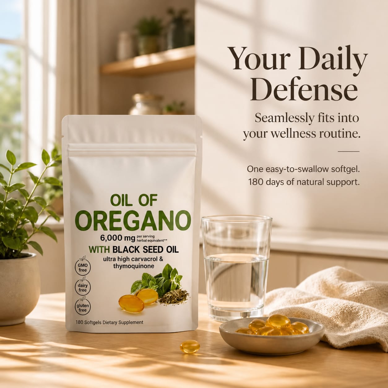 OIL OF OREGANO + BLACK SEED OIL CAPSULES - HIGH POTENCY CARVACROL 80%+ NATURAL EXTRACT IMMUNE SUPPORT. COLD & FLU RELIEF I NATURAL ANTIBACTERIAL & ANTIFUNGAL DIGESTIVE HEALTH & SINUS SUPPORT (180caps)
