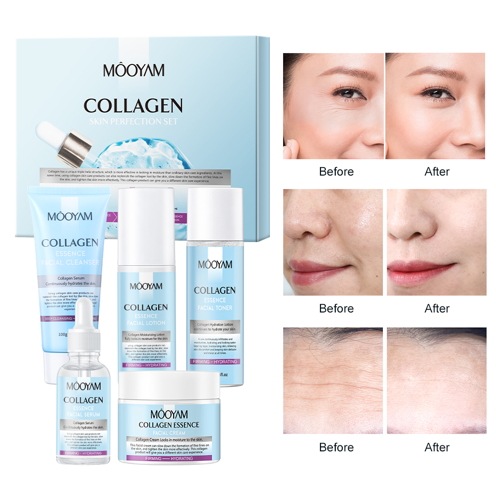 HYDROLYZED COLLAGEN SKIN PERFECTION SKINCARE SET - COMPLETE 5-PIECE ANTI-AGING RITUAL FOR FIRMING, WRINKLE REDUCTION & YOUTHFUL RADIANCE