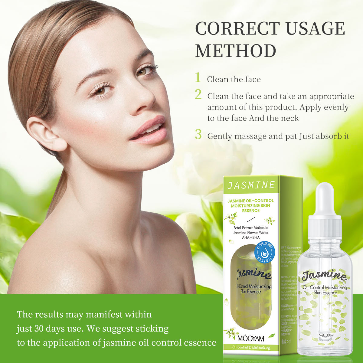 JASMINE OIL-CONTROL MOISTURIZING SKIN ESSENCE 30ML - AHA + BHA DARK SPOT REMOVER, ACNE TREATMENT & PORE TIGHTENING FACIAL SERUM FOR OILY SKIN