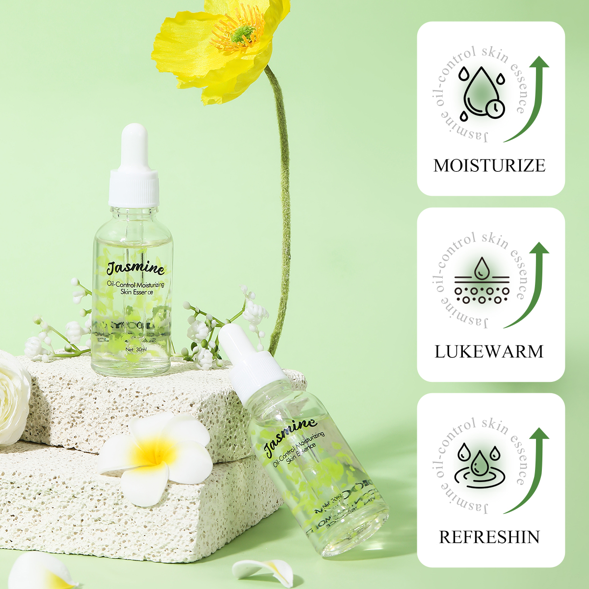 JASMINE OIL-CONTROL MOISTURIZING SKIN ESSENCE 30ML - AHA + BHA DARK SPOT REMOVER, ACNE TREATMENT & PORE TIGHTENING FACIAL SERUM FOR OILY SKIN