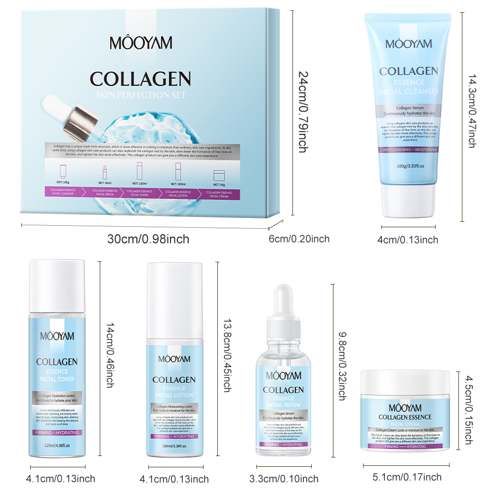 HYDROLYZED COLLAGEN SKIN PERFECTION SKINCARE SET - COMPLETE 5-PIECE ANTI-AGING RITUAL FOR FIRMING, WRINKLE REDUCTION & YOUTHFUL RADIANCE