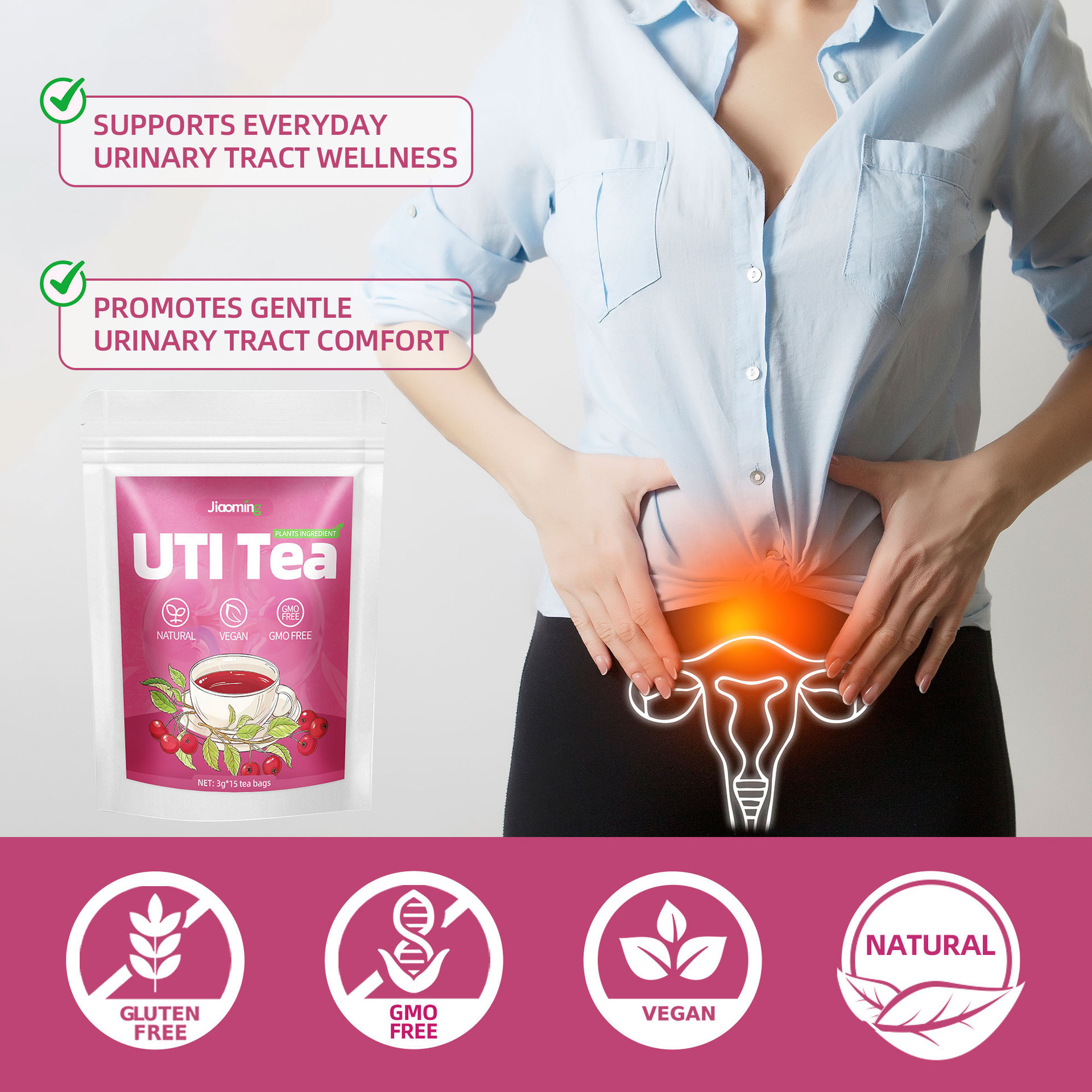 NATURAL CRANBERRY UTI DETOX TEA (20 LARGE 5G TEA BAGS) – URINARY TRACT SUPPORT, BLADDER CLEANSE & KIDNEY FLUSH HERBAL WELLNESS INFUSION (CAFFEINE-FREE)