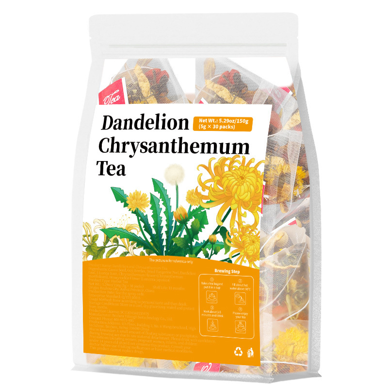 Dandelion Chrysanthemum Tea 150g (30 Packs) – Natural Lymphatic Drainage, Liver Detox, Anti-Bloating & Clear Skin Herbal Tea Bag