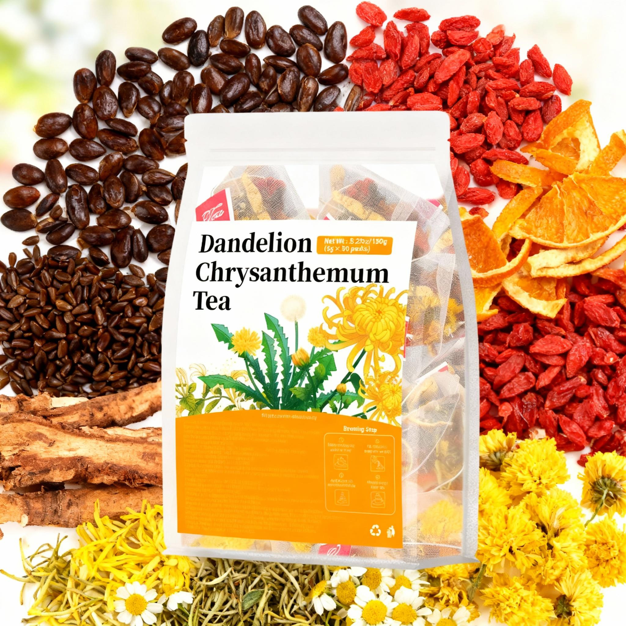 Dandelion Chrysanthemum Tea 150g (30 Packs) – Natural Lymphatic Drainage, Liver Detox, Anti-Bloating & Clear Skin Herbal Tea Bag