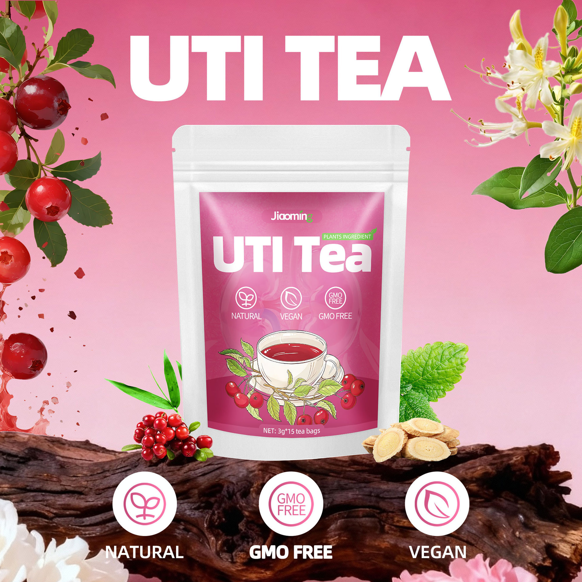 NATURAL CRANBERRY UTI DETOX TEA (20 LARGE 5G TEA BAGS) – URINARY TRACT SUPPORT, BLADDER CLEANSE & KIDNEY FLUSH HERBAL WELLNESS INFUSION (CAFFEINE-FREE)