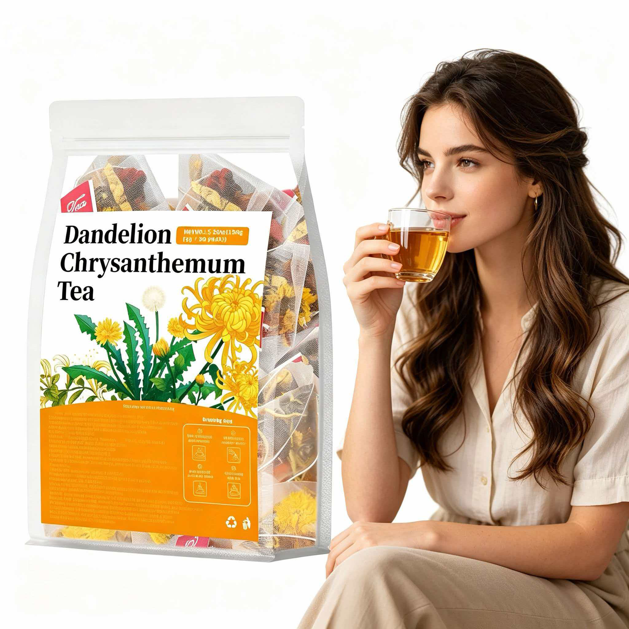 Dandelion Chrysanthemum Tea 150g (30 Packs) – Natural Lymphatic Drainage, Liver Detox, Anti-Bloating & Clear Skin Herbal Tea Bag