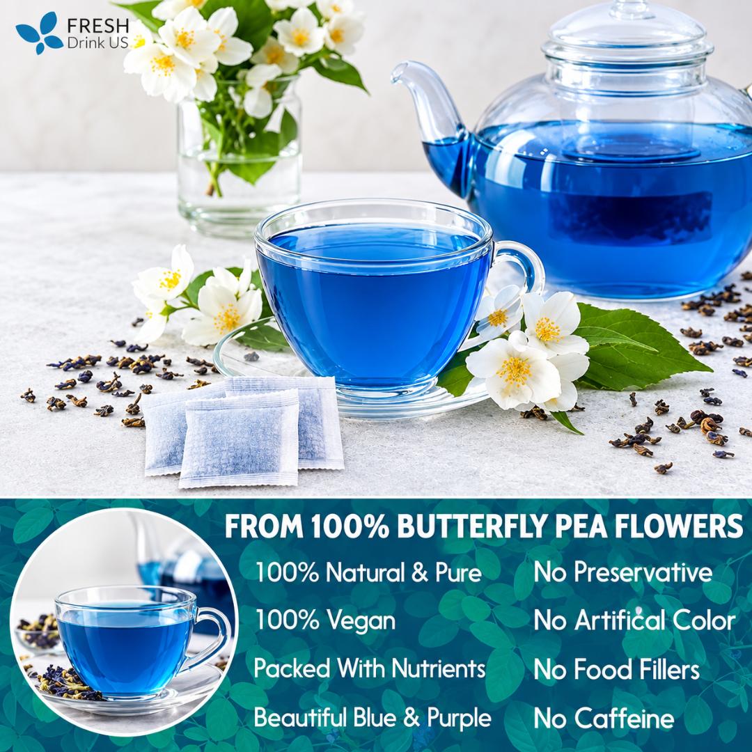 PREMIUM BLUE BUTTERFLY PEA FLOWER TEA (30 TEA BAGS) – NATURAL ANTIOXIDANT BLUE TEA FOR GLOWING SKIN, HAIR GROWTH & ANTI-AGING DETOX CHANGES COLOR TO PURPLE WHEN YOU SQUEEZ IN LEMON JUICE (SUGAR-FREE)