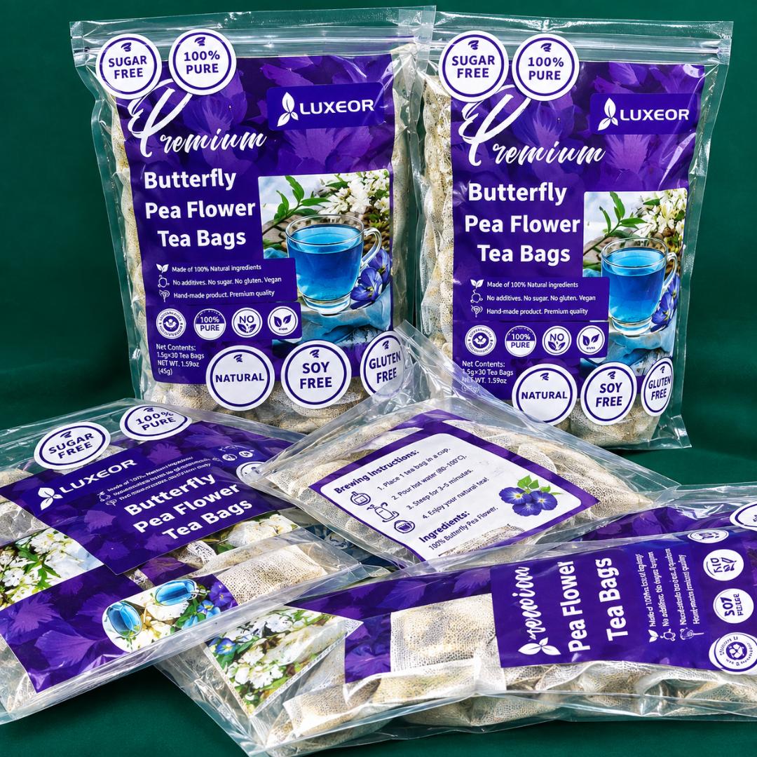 PREMIUM BLUE BUTTERFLY PEA FLOWER TEA (30 TEA BAGS) – NATURAL ANTIOXIDANT BLUE TEA FOR GLOWING SKIN, HAIR GROWTH & ANTI-AGING DETOX CHANGES COLOR TO PURPLE WHEN YOU SQUEEZ IN LEMON JUICE (SUGAR-FREE)