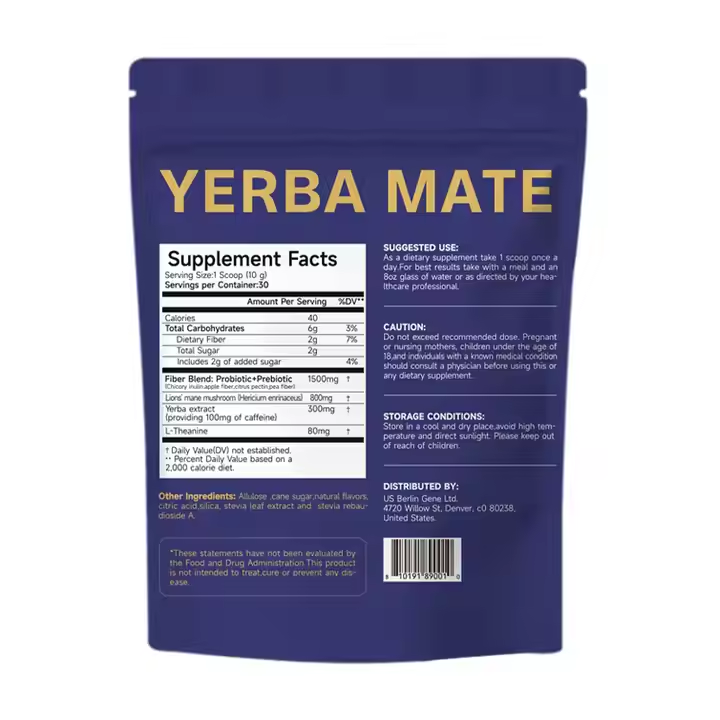 YERBA MATE PEACH & MANGO 300G – NATURAL ENERGY POWDER WITH L-THEANINE & LION'S MANE, PREBIOTICS, PROBIOTICS & 300MG CAFFEINE FOR MENTAL FOCUS & GUT HEALTH, DIGESTION.