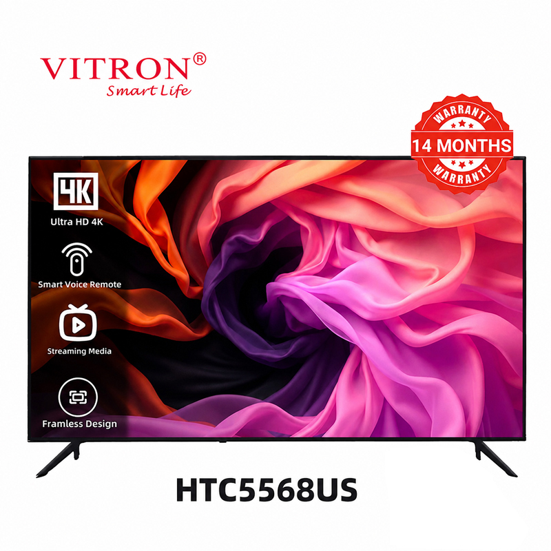 Vitron 55 Inches 4K UHD Smart Android TV with Bluetooth DVB-T2 Smart Tellevison OS Android 11 1.5G+8G HTC5568US