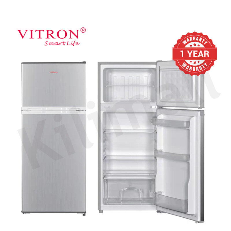Vitron 125L Double Doors Refrigerator Adjustable Thermostat Fridge Enerygy Saving Fridge and Freezer with 2L Bottle Rack for Kitchen Living Room Apartment VDR128DS