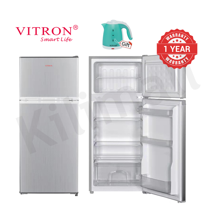 Vitron 125L Double Doors Refrigerator Adjustable Thermostat Fridge Enerygy Saving Fridge and Freezer with 2L Bottle Rack for Kitchen Living Room Apartment VDR128DS