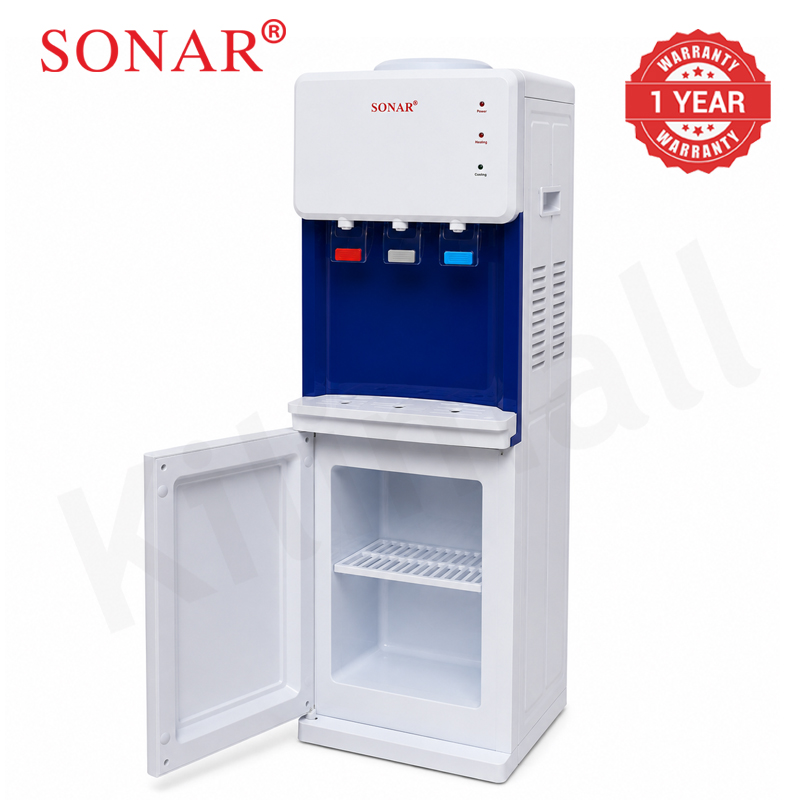 Sonar Top Loading Hot and Normal Water Dispenser Freestanding Water with 3 Push Cup Taps Multi-Size Bucket Adaptation Water Machine Perfect for Home and Office SR-L9