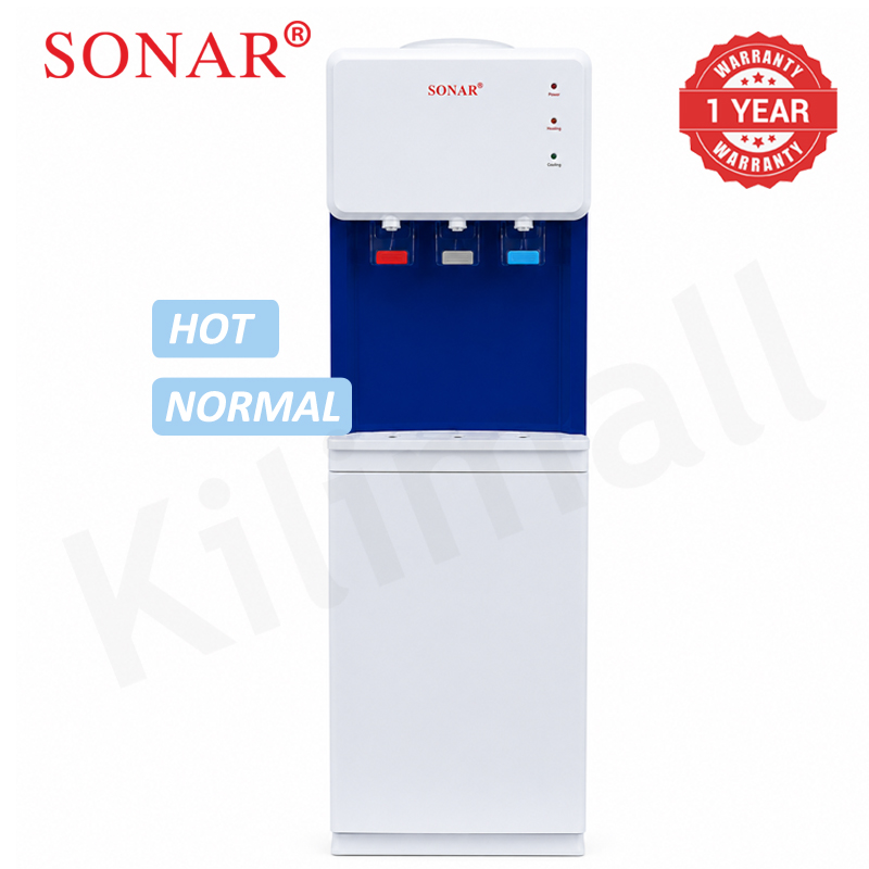 Sonar Top Loading Hot and Normal Water Dispenser Freestanding Water with 3 Push Cup Taps Multi-Size Bucket Adaptation Water Machine Perfect for Home and Office SR-L9
