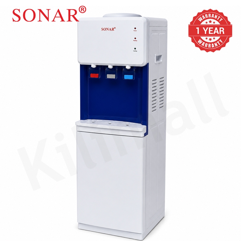 Sonar Top Loading Hot and Normal Water Dispenser Freestanding Water with 3 Push Cup Taps Multi-Size Bucket Adaptation Water Machine Perfect for Home and Office SR-L9