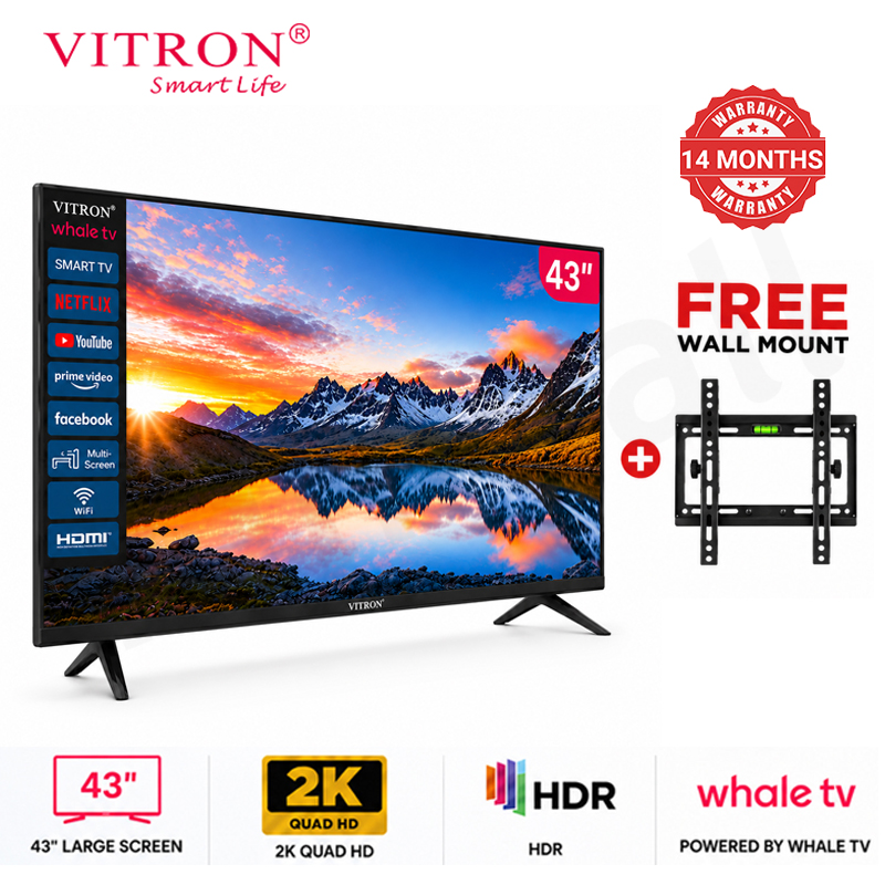 Vitron 43 inch Whale OS Smart TV HTC43W 2K QUAD HD LED TV WIFI Enabled Bluetooth Connectivity Frameless Television with Netflix Youtube 2026 New Model
