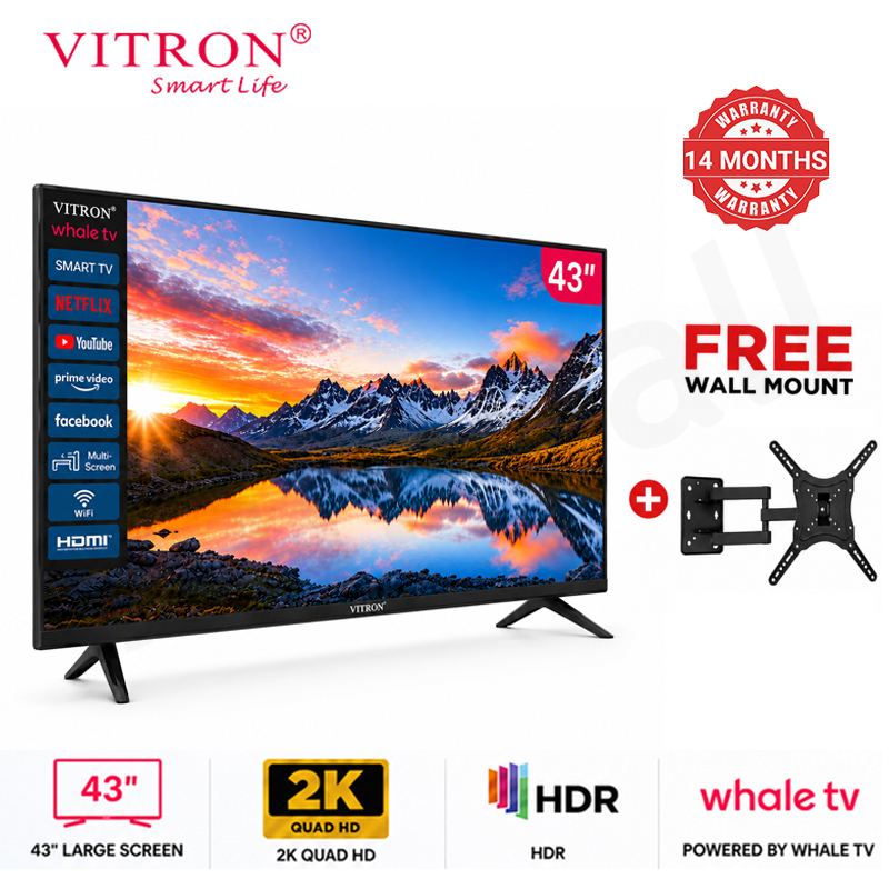 Vitron 43 inch Whale OS Smart TV HTC43W 2K QUAD HD LED TV WIFI Enabled Bluetooth Connectivity Frameless Television with Netflix Youtube 2026 New Model