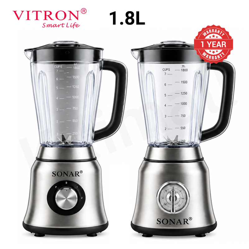 Sonar 1.8L Stainless Steel Blender 2 In 1 Countertop Blender Fruit Juicer 6 Blades with Grinding Cup Safety Inner-Lock NX-2/3