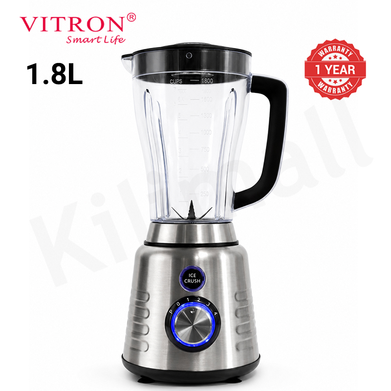 Vitron 1.8L Stainless Steel Blender 2 In 1 Countertop Blender Fruit Juicer 6 Blades with Grinding Cup Safety Inner-Lock VB-201