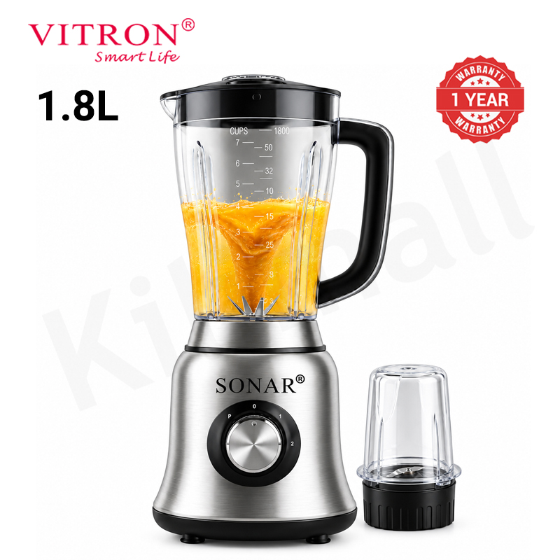 Sonar 1.8L Stainless Steel Blender 2 In 1 Countertop Blender Fruit Juicer 6 Blades with Grinding Cup Safety Inner-Lock NX-2/3